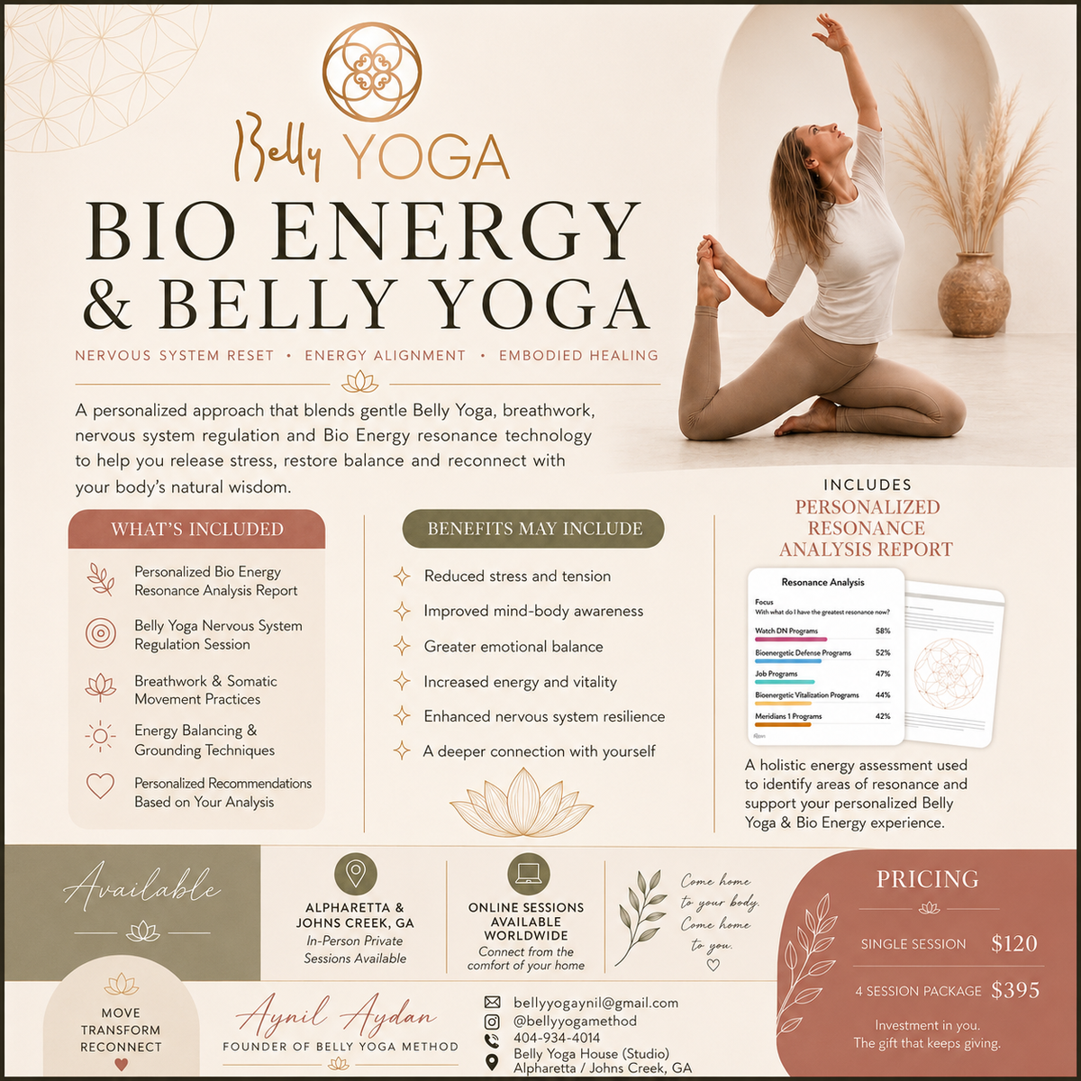 Bio Energy Resonance Analysis + Belly Yoga 4 Sessions Package