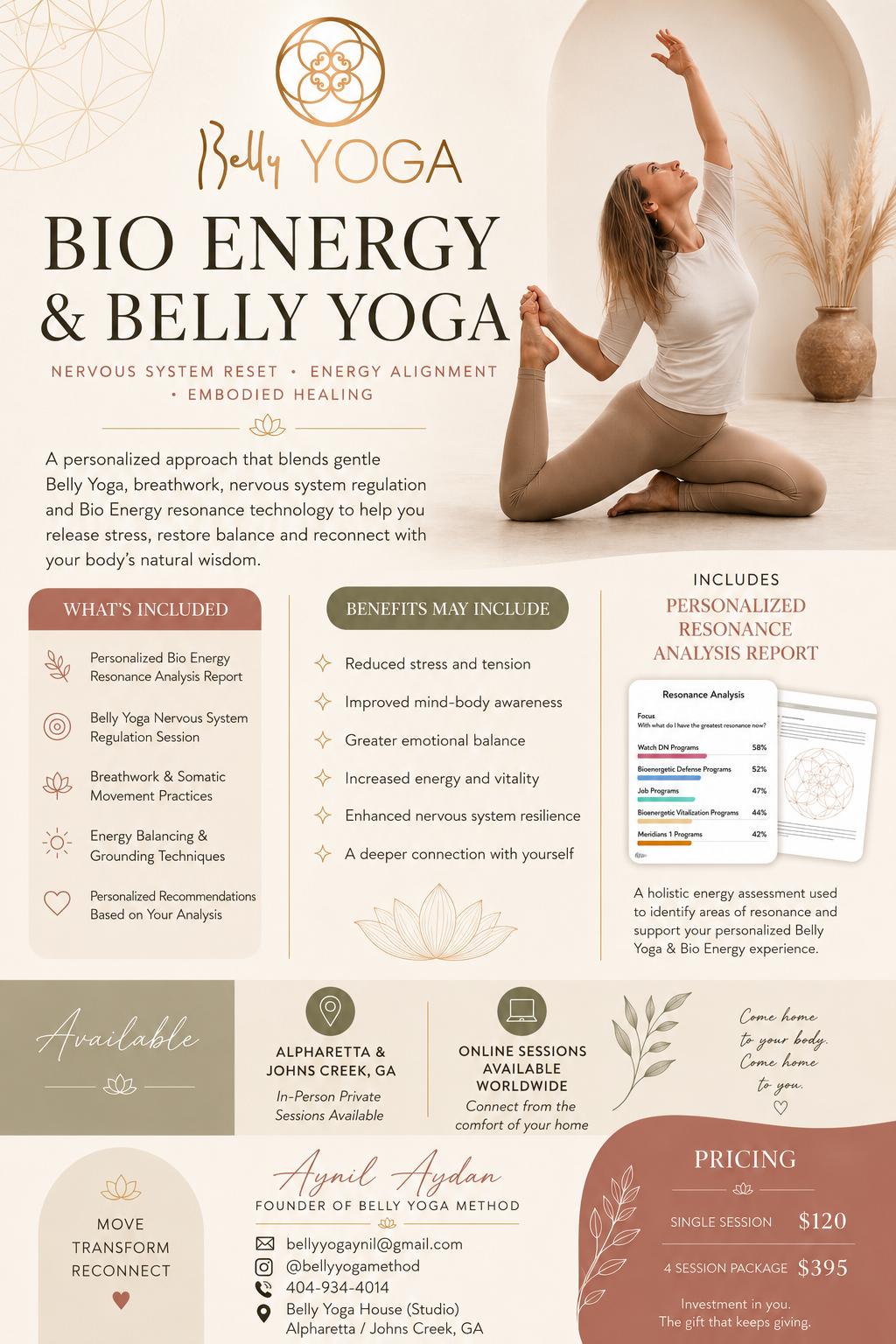 Bio Energy Resonance Analysis + Belly Yoga 4 Sessions Package